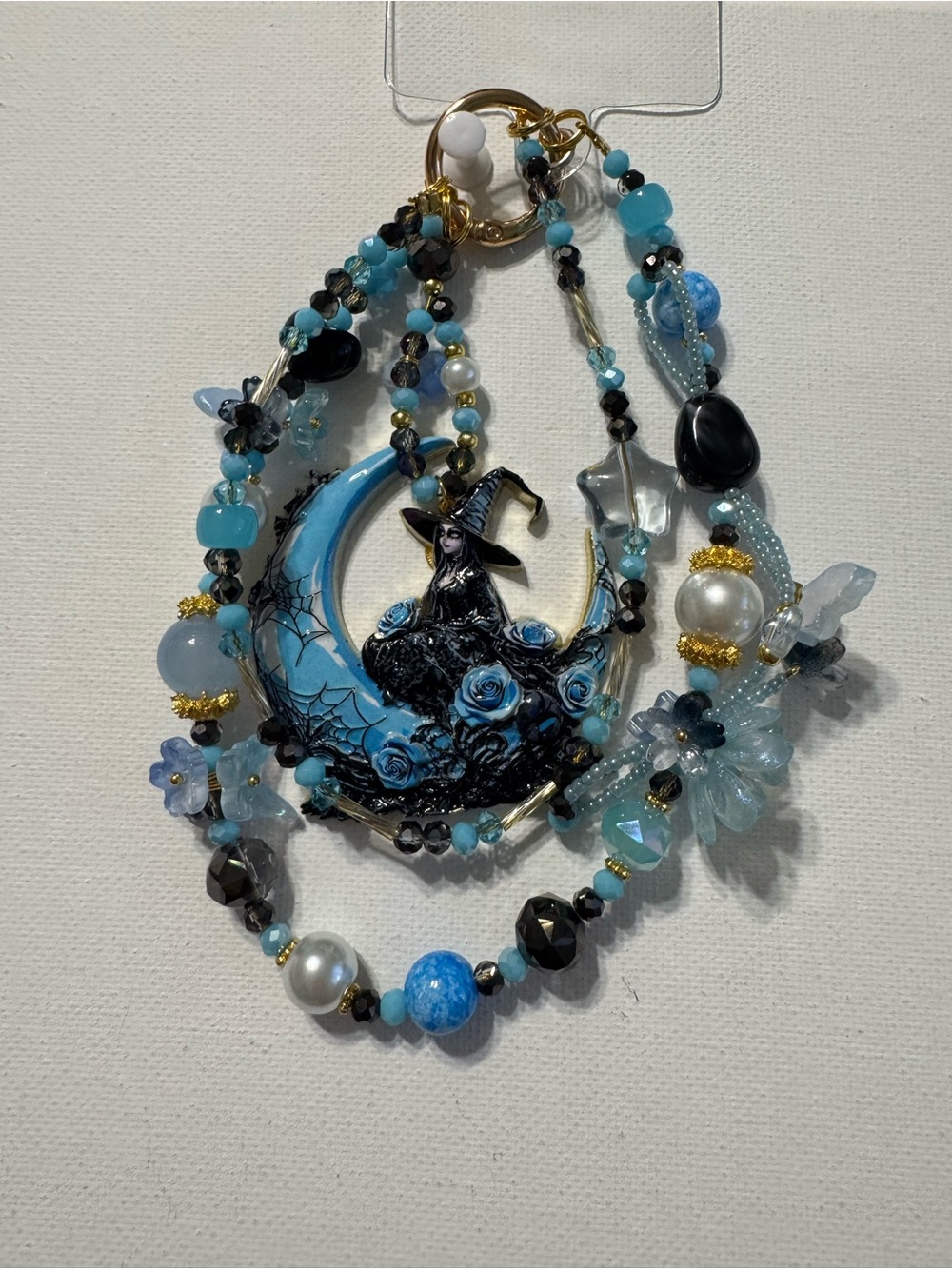 Handmade Blue Witch Crescent Pendant Phone Charm